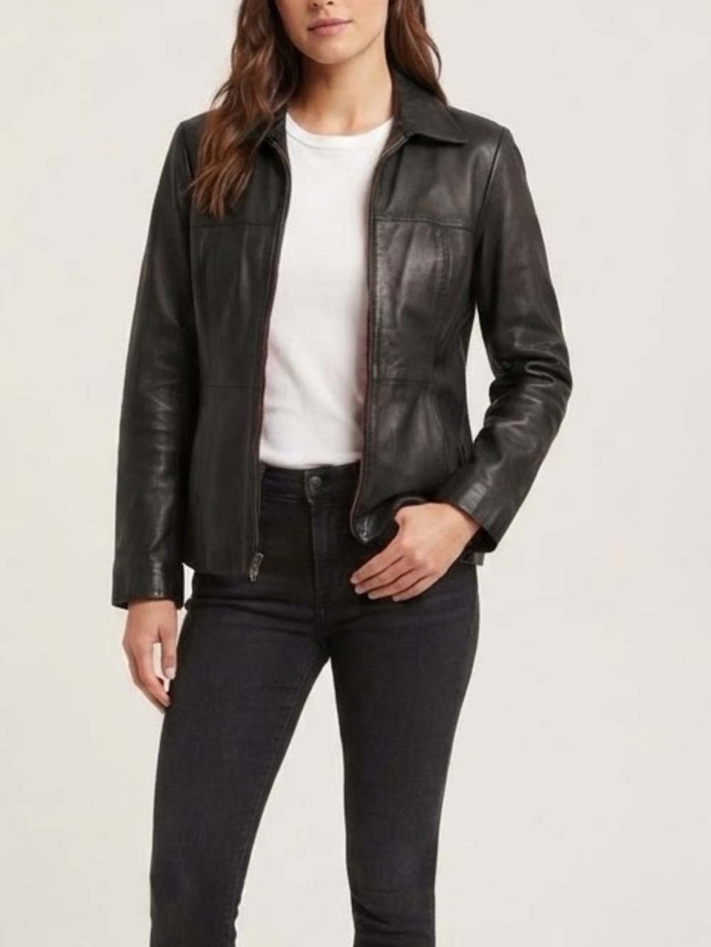 Wilson’s Leather Womens Black Leather Zip-Front Jacket